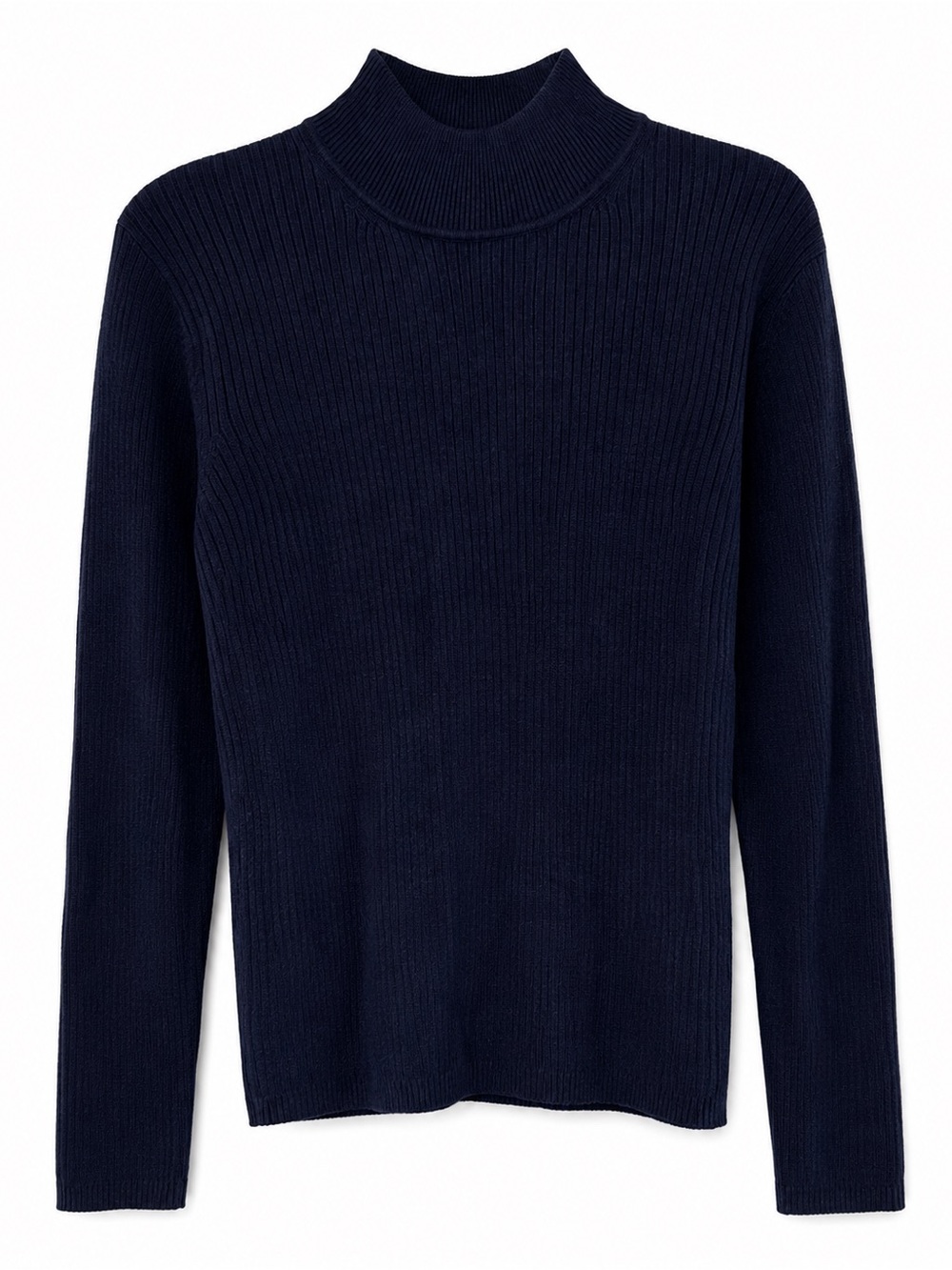 August 100% Silk Women’s Navy Ribbed Mock Neck Sweater Long Sleeve Size M - Picture 2 of 6